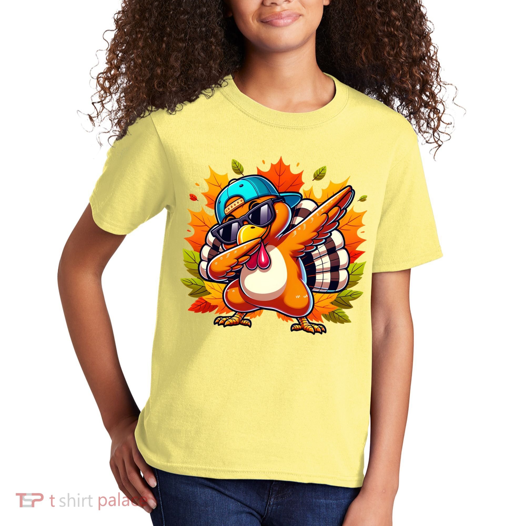 Cute Dabbing Thanksgiving Turkey Fall Vibes Kids T-Shirt