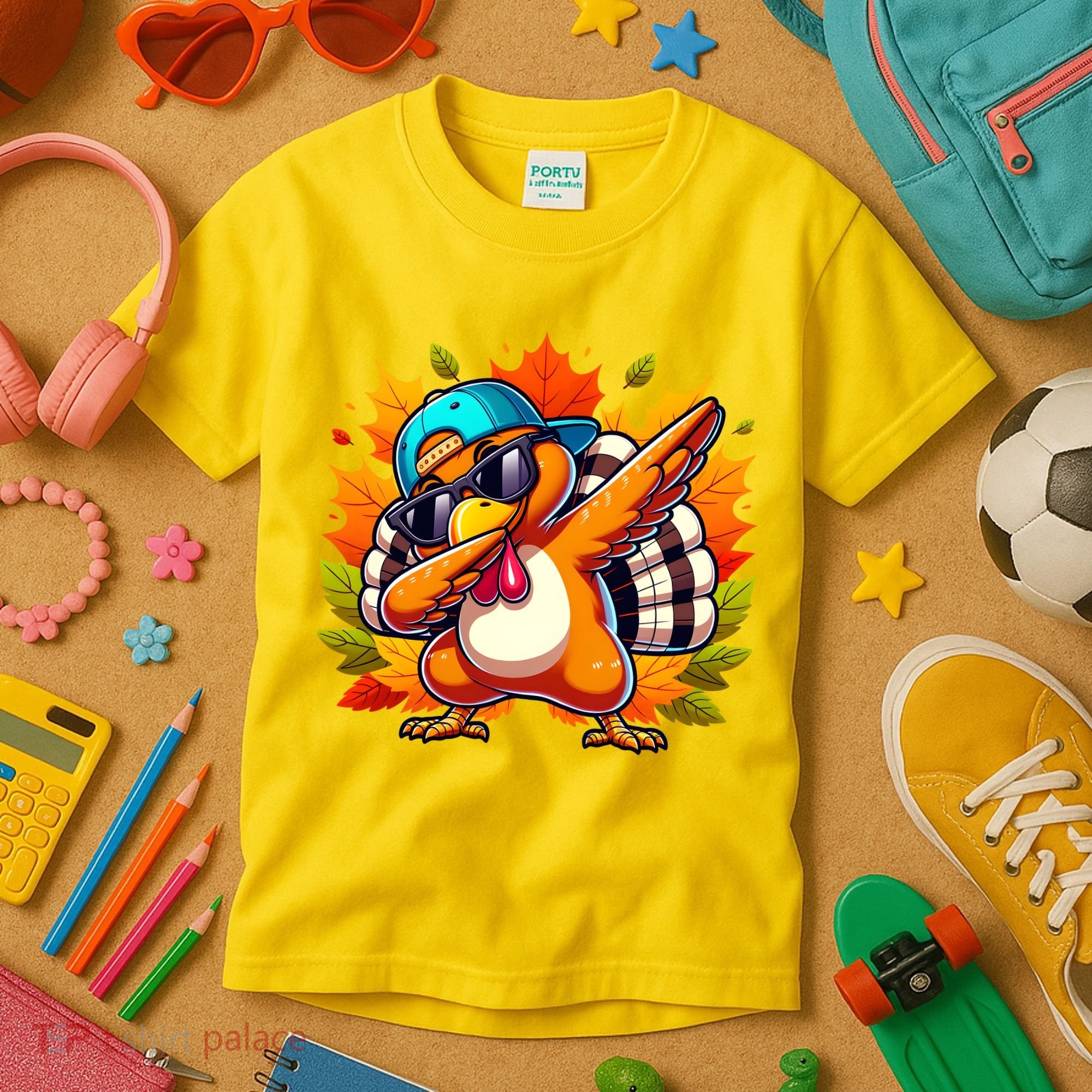 Cute Dabbing Thanksgiving Turkey Fall Vibes Kids T-Shirt