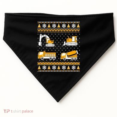 Construction Dump Trucks Bulldozer Ugly Christmas Sweater USA-Made Doggie Bandana