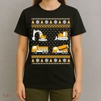 Construction Dump Trucks Bulldozer Ugly Christmas Sweater T-Shirt thumb 4
