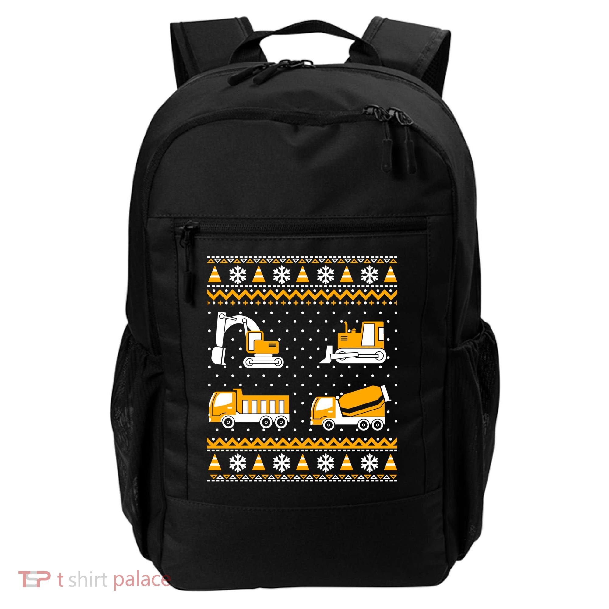 Construction Dump Trucks Bulldozer Ugly Christmas Sweater Backpack