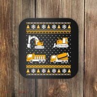 Construction Dump Trucks Bulldozer Ugly Christmas Sweater Coaster thumb 0
