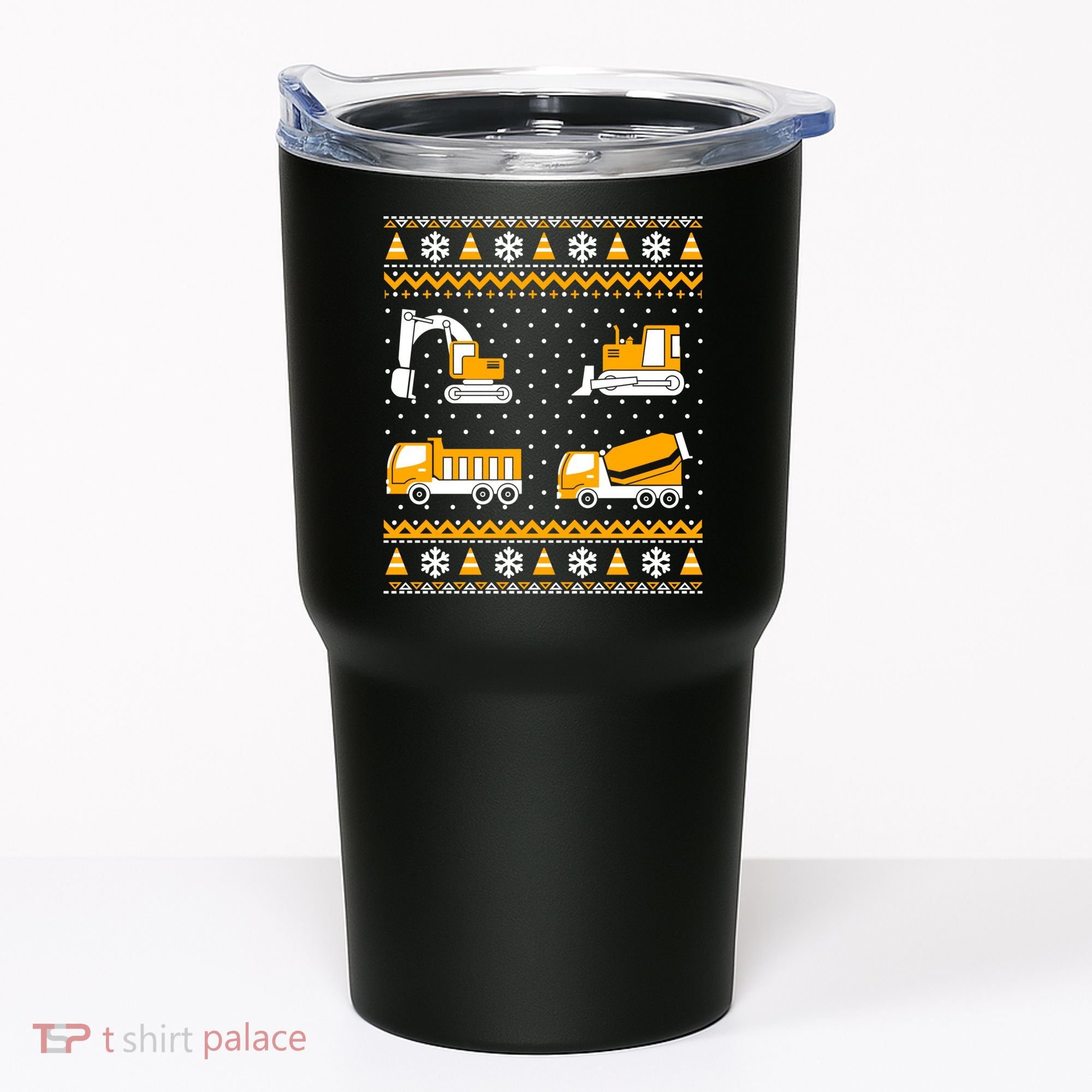 Construction Dump Trucks Bulldozer Ugly Christmas Sweater Tumbler