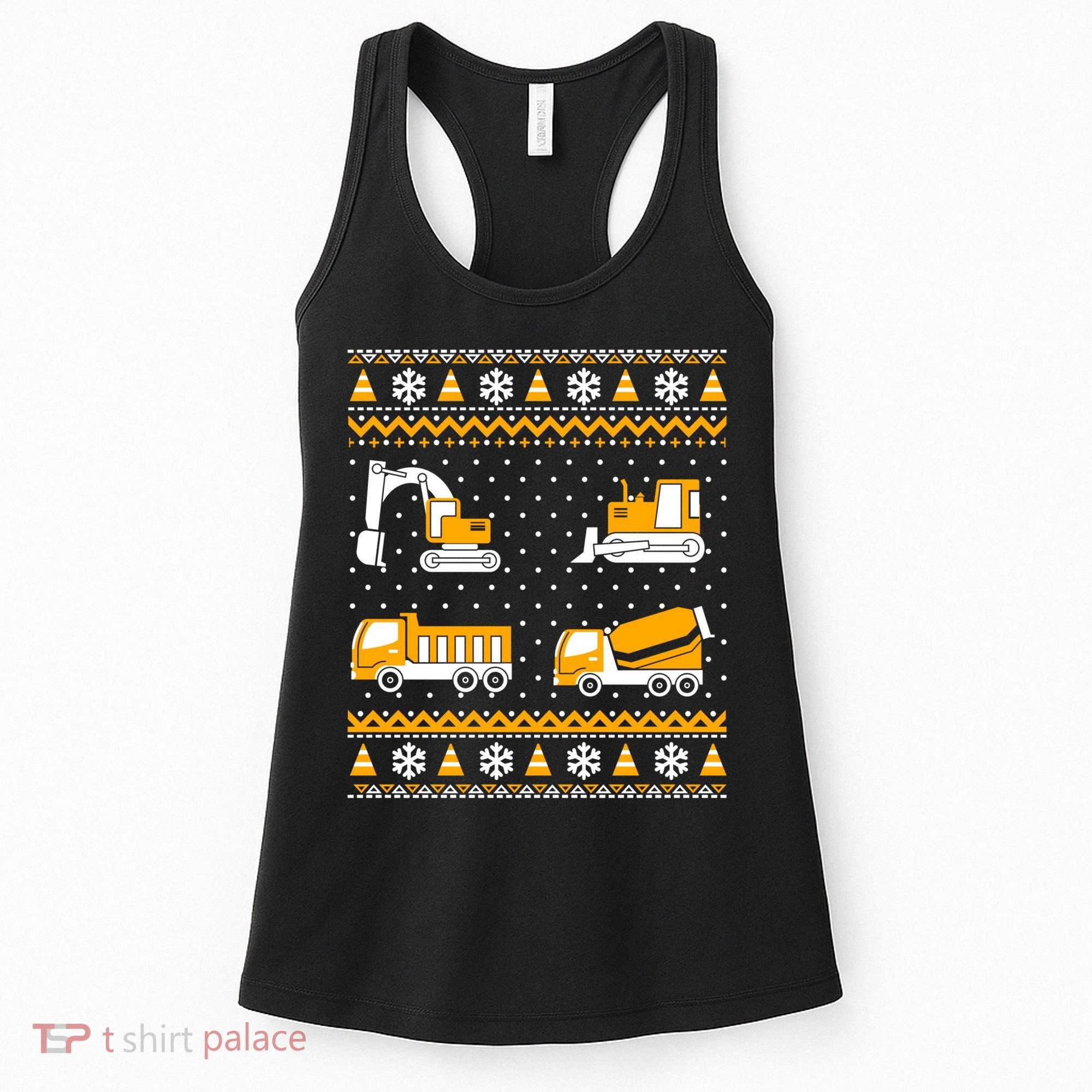 Construction Dump Trucks Bulldozer Ugly Christmas Sweater Women's Tank Top