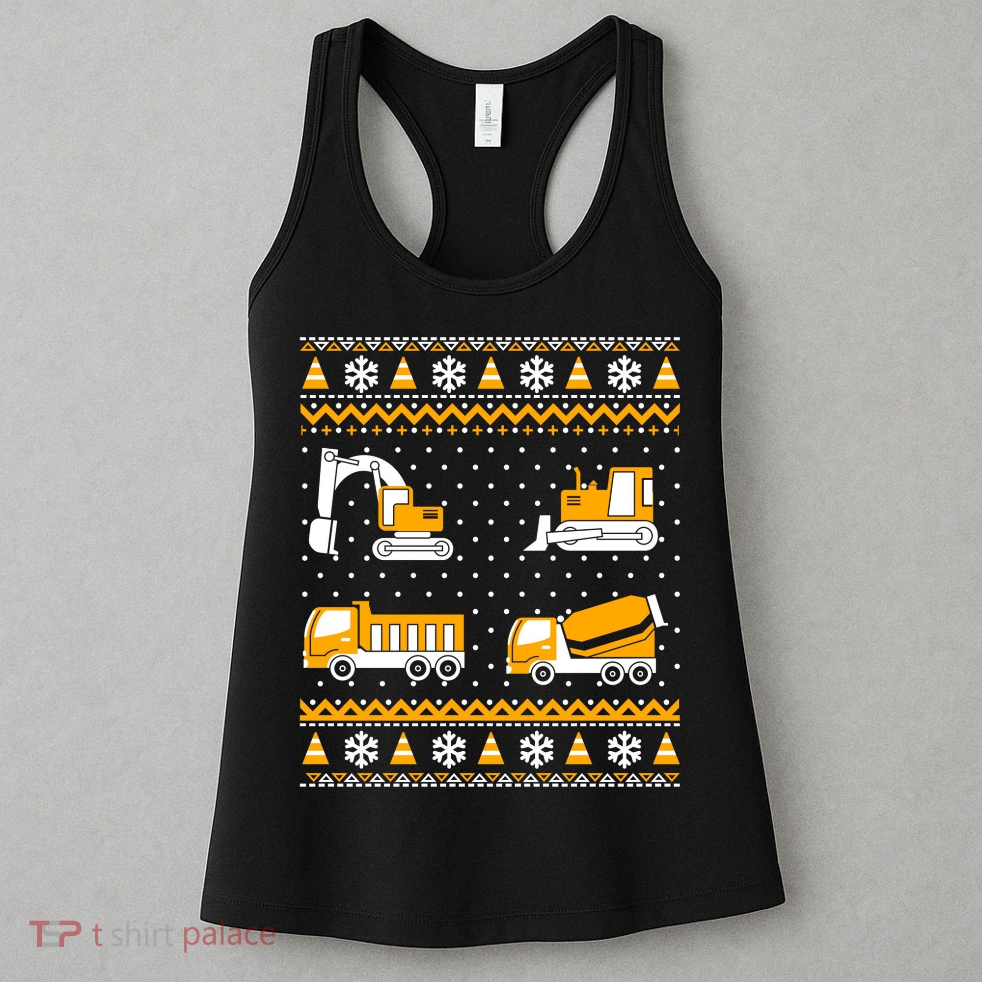 Construction Dump Trucks Bulldozer Ugly Christmas Sweater Women's Tank Top