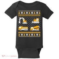 Construction Dump Trucks Bulldozer Ugly Christmas Sweater Baby Bodysuit thumb 0