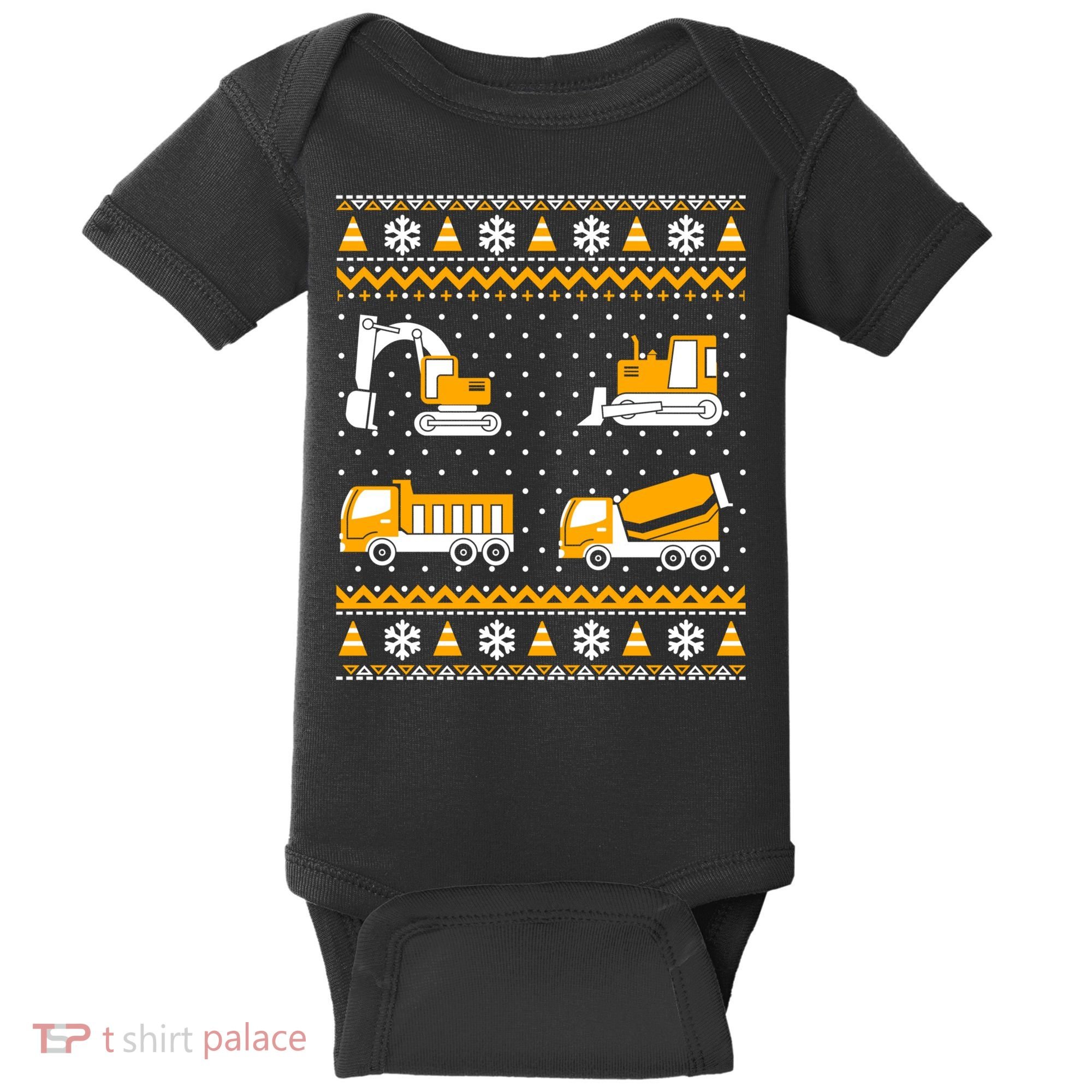 Construction Dump Trucks Bulldozer Ugly Christmas Sweater Baby Bodysuit