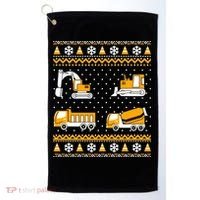 Construction Dump Trucks Bulldozer Ugly Christmas Sweater Golf Towel thumb 0