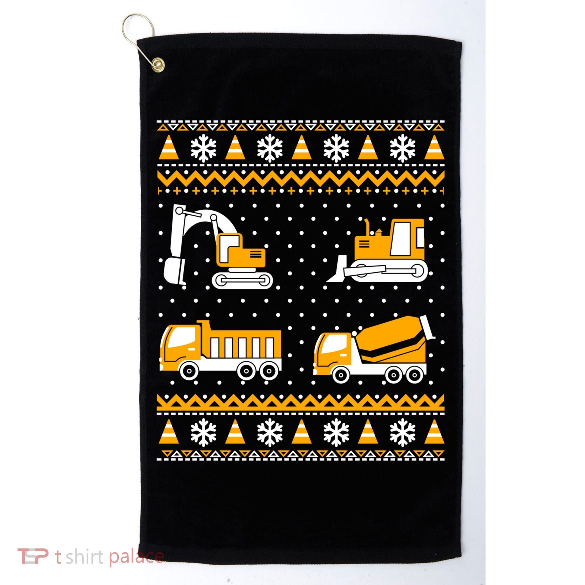 Construction Dump Trucks Bulldozer Ugly Christmas Sweater Golf Towel