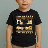 Construction Dump Trucks Bulldozer Ugly Christmas Sweater Toddler T-Shirt thumb 2