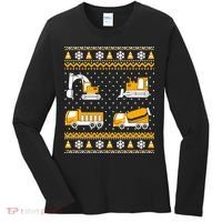 Construction Dump Trucks Bulldozer Ugly Christmas Sweater Women's Long Sleeve Shirt thumb 0
