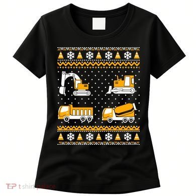 Construction Dump Trucks Bulldozer Ugly Christmas Sweater Women's T-Shirt