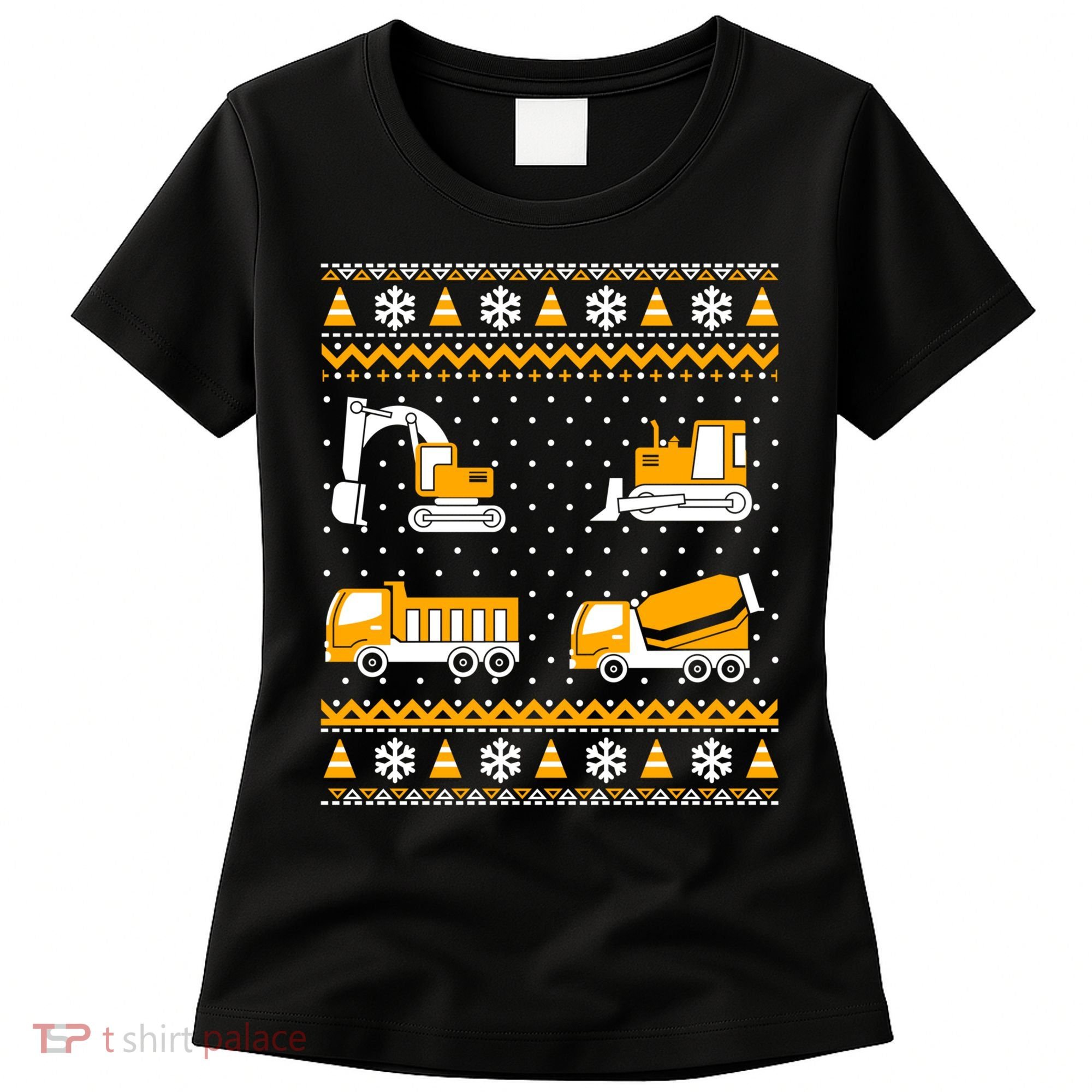Construction Dump Trucks Bulldozer Ugly Christmas Sweater Women's T-Shirt