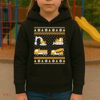 Construction Dump Trucks Bulldozer Ugly Christmas Sweater Kids Hoodie thumb 3