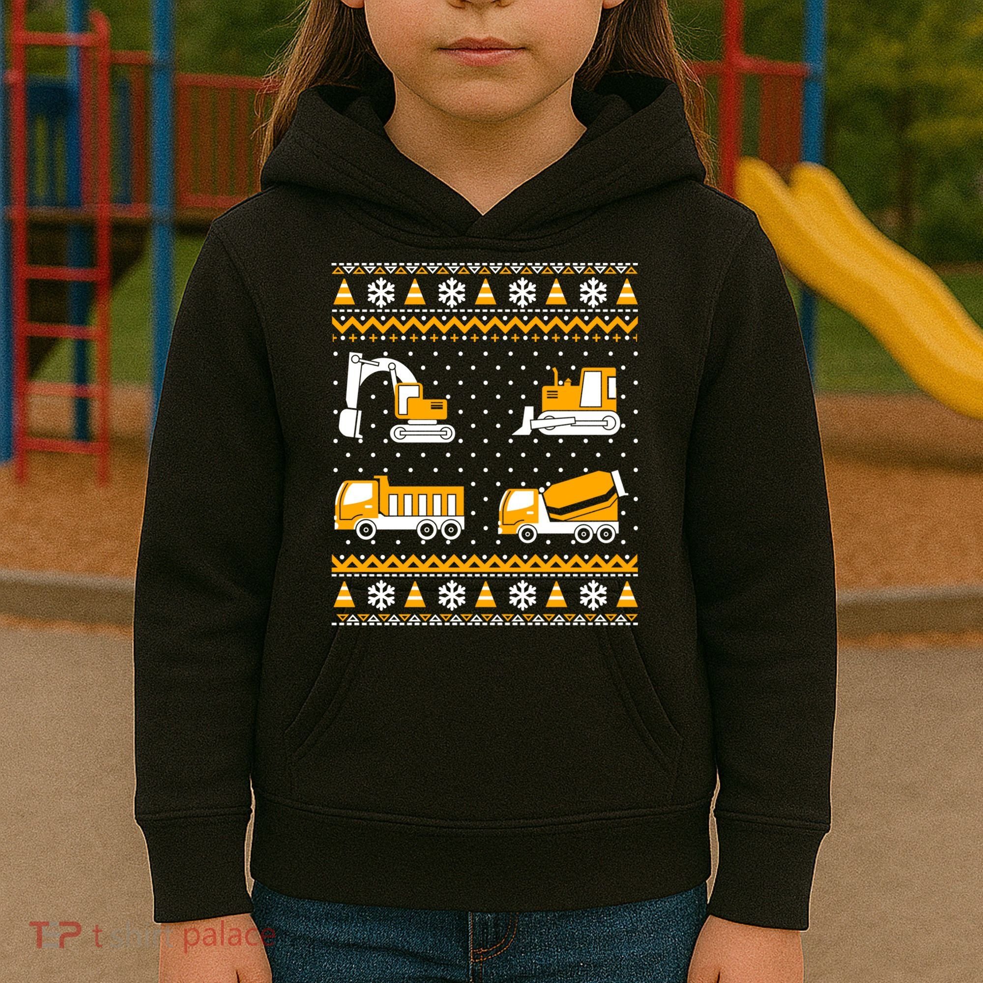 Construction Dump Trucks Bulldozer Ugly Christmas Sweater Kids Hoodie