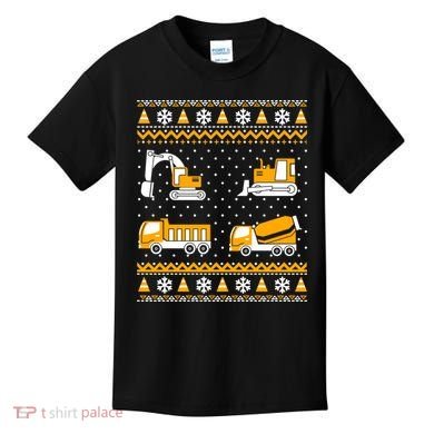 Construction Dump Trucks Bulldozer Ugly Christmas Sweater Kids T-Shirt