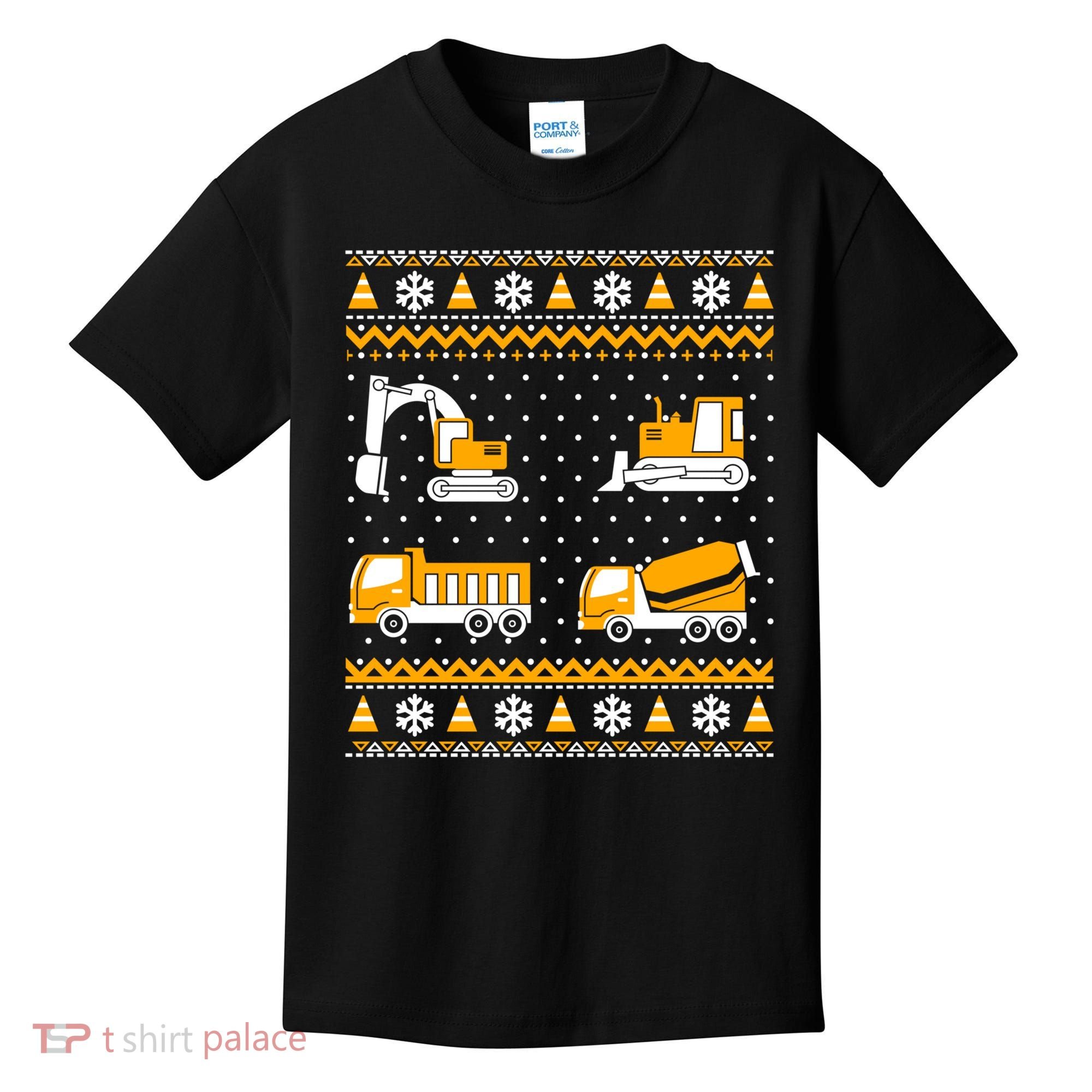 Construction Dump Trucks Bulldozer Ugly Christmas Sweater Kids T-Shirt