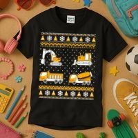 Construction Dump Trucks Bulldozer Ugly Christmas Sweater Kids T-Shirt thumb 3