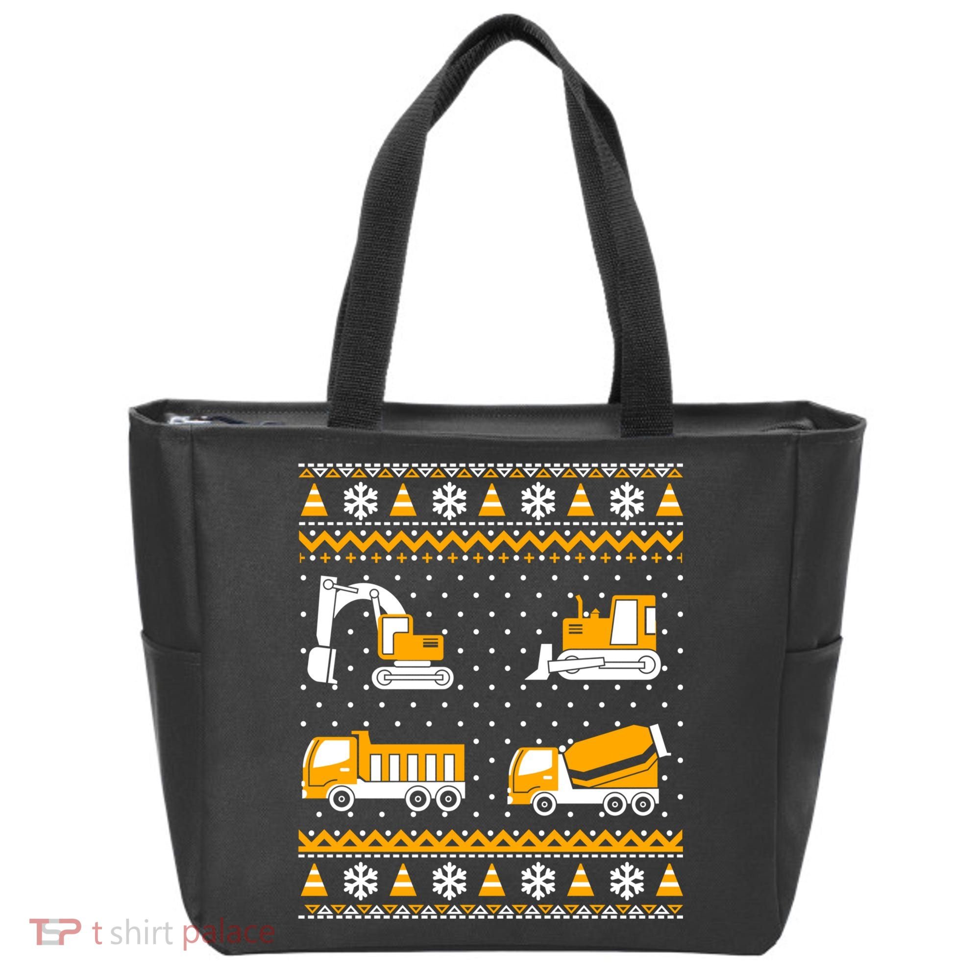 Construction Dump Trucks Bulldozer Ugly Christmas Sweater Tote Bag