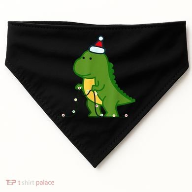 Christmas Dinosaur Tree Rex Putting Up String Lights Vintage USA-Made Doggie Bandana