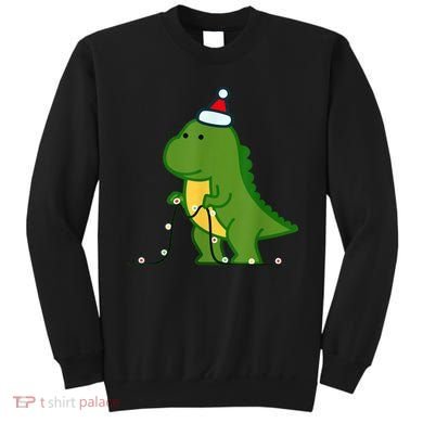 Christmas Dinosaur Tree Rex Putting Up String Lights Vintage Sweatshirt