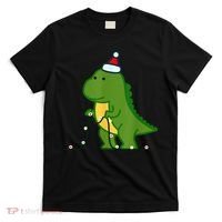 Christmas Dinosaur Tree Rex Putting Up String Lights Vintage T-Shirt thumb 0