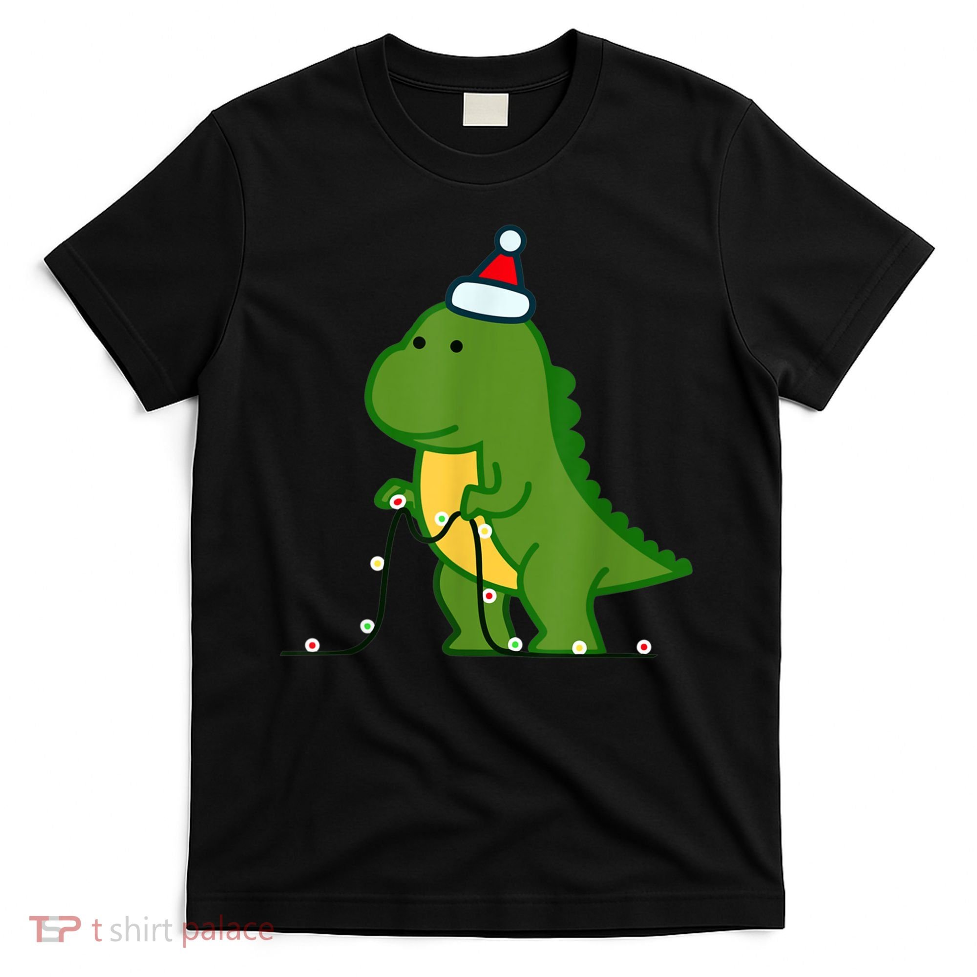 Christmas Dinosaur Tree Rex Putting Up String Lights Vintage T-Shirt