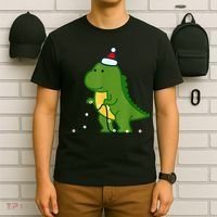 Christmas Dinosaur Tree Rex Putting Up String Lights Vintage T-Shirt thumb 6