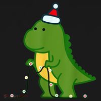 Christmas Dinosaur Tree Rex Putting Up String Lights Vintage T-Shirt thumb 7