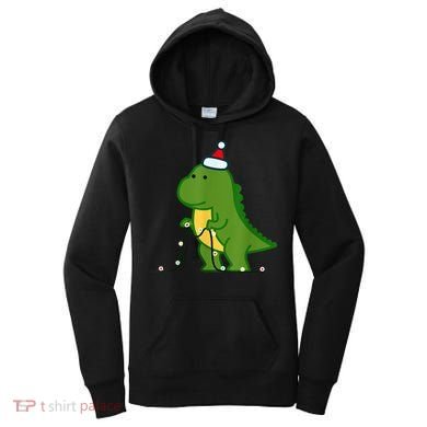 Christmas Dinosaur Tree Rex Putting Up String Lights Vintage Women's Hoodie
