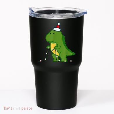 Christmas Dinosaur Tree Rex Putting Up String Lights Vintage Tumbler