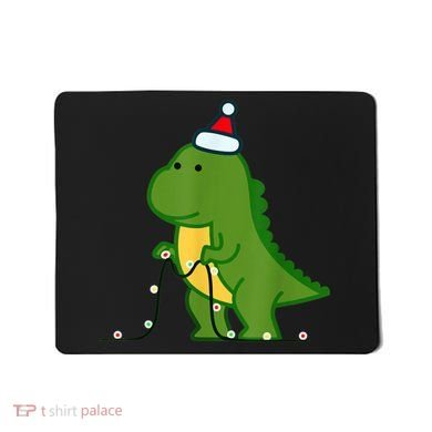 Christmas Dinosaur Tree Rex Putting Up String Lights Vintage Mousepad