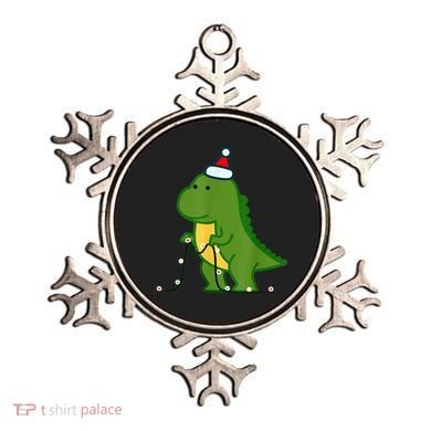Christmas Dinosaur Tree Rex Putting Up String Lights Vintage Ornament