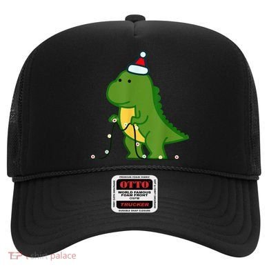 Christmas Dinosaur Tree Rex Putting Up String Lights Vintage Hat