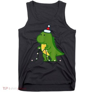Christmas Dinosaur Tree Rex Putting Up String Lights Vintage Tank Top