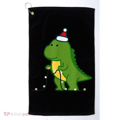 Christmas Dinosaur Tree Rex Putting Up String Lights Vintage Golf Towel