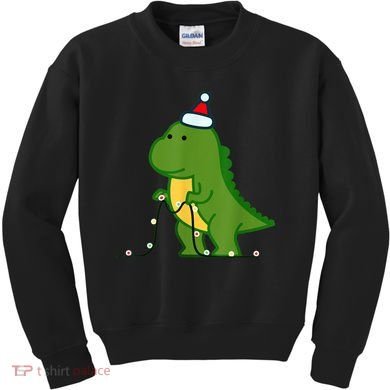 Christmas Dinosaur Tree Rex Putting Up String Lights Vintage Kids Sweatshirt