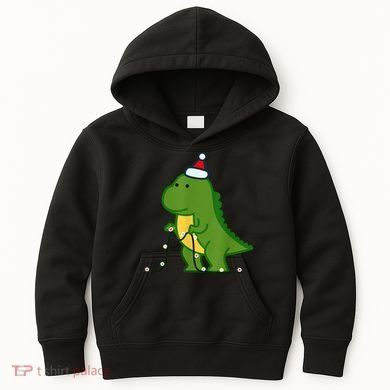 Christmas Dinosaur Tree Rex Putting Up String Lights Vintage Kids Hoodie