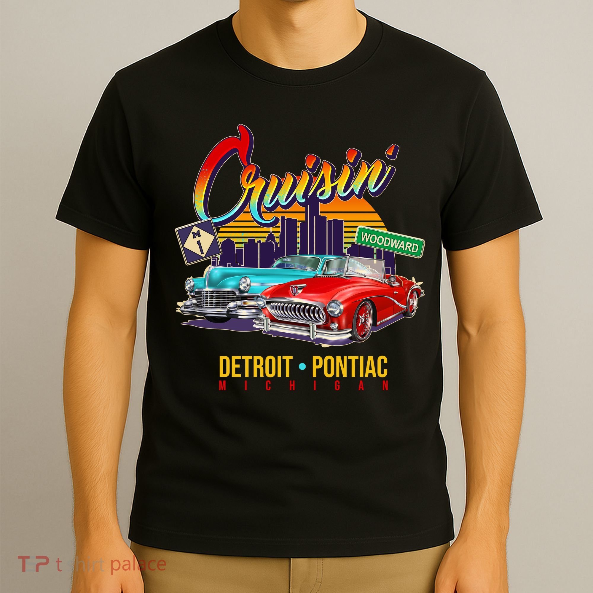 Cruisin Detroit To Pontiac Clasic Cars T-Shirt