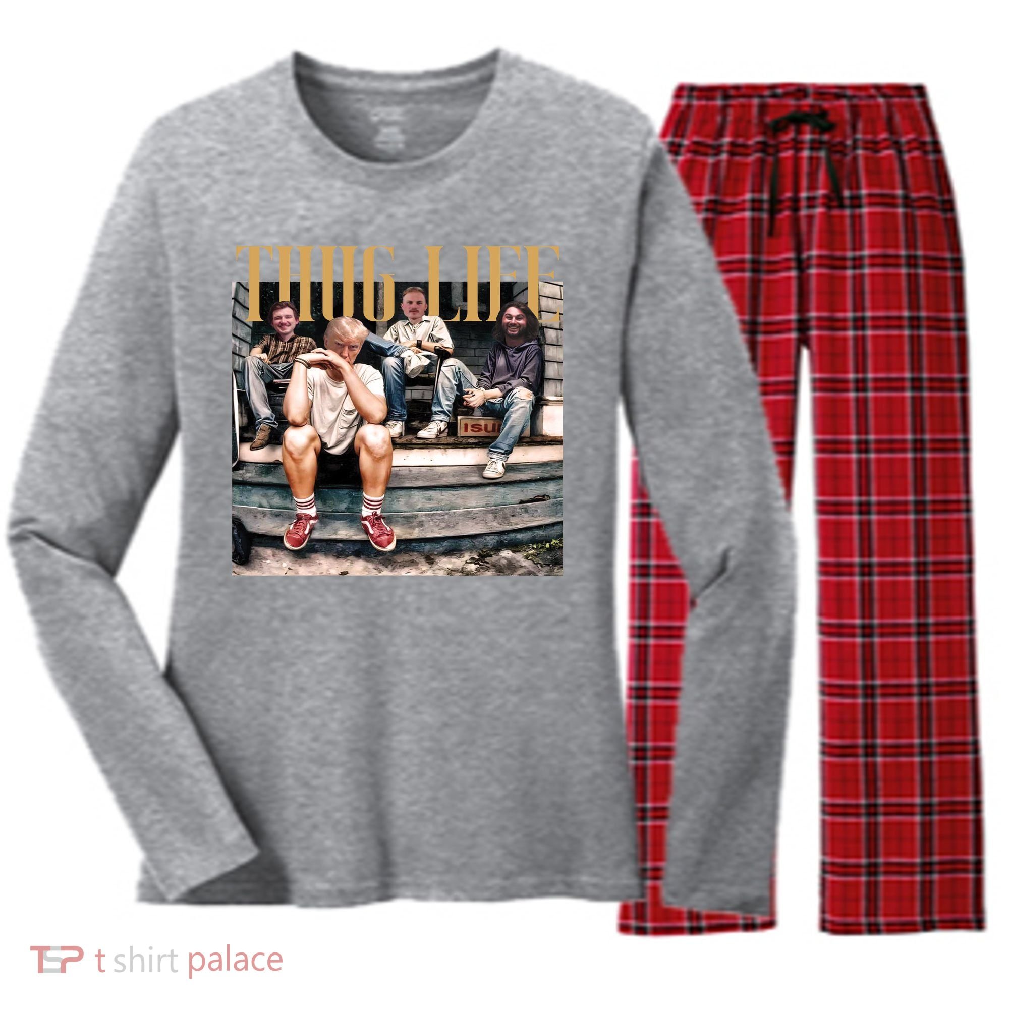 Cool Donald Trump Thug Life Women's Long Sleeve Flannel Pajama Set 