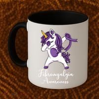 Cute Dabbing Unicorn Purple Ribbon Fibromyalgia Awareness Gift Coffee Mug thumb 2