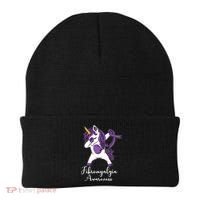 Cute Dabbing Unicorn Purple Ribbon Fibromyalgia Awareness Gift Beanie thumb 0