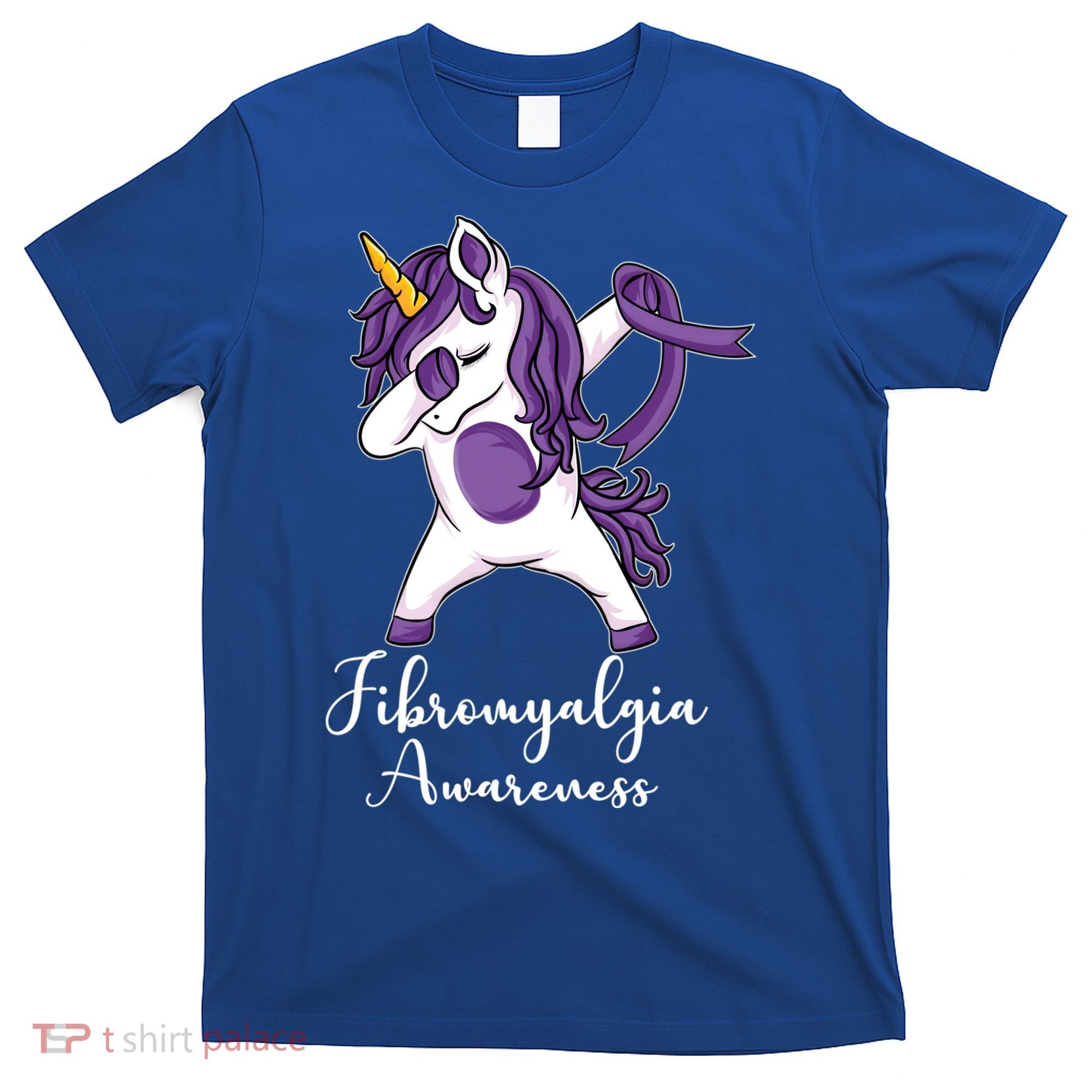 Cute Dabbing Unicorn Purple Ribbon Fibromyalgia Awareness Gift T-Shirt