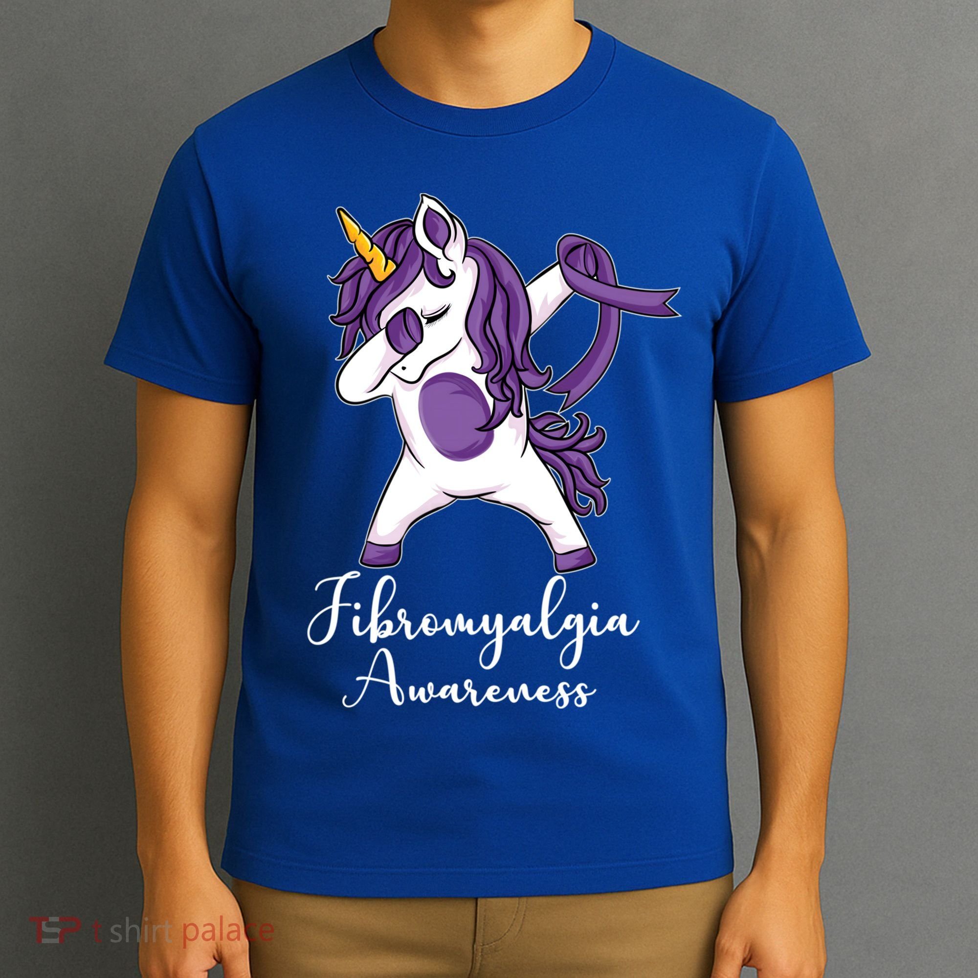 Cute Dabbing Unicorn Purple Ribbon Fibromyalgia Awareness Gift T-Shirt