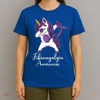 Cute Dabbing Unicorn Purple Ribbon Fibromyalgia Awareness Gift T-Shirt thumb 4