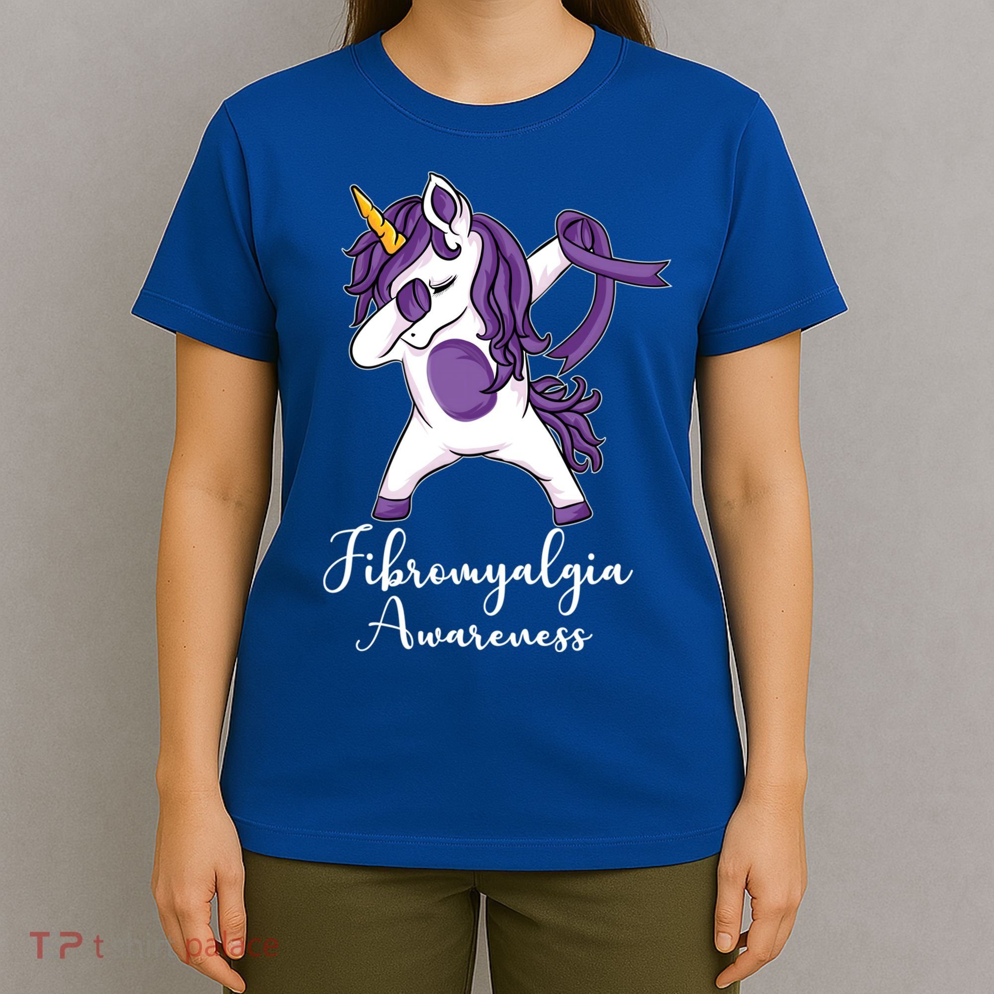 Cute Dabbing Unicorn Purple Ribbon Fibromyalgia Awareness Gift T-Shirt