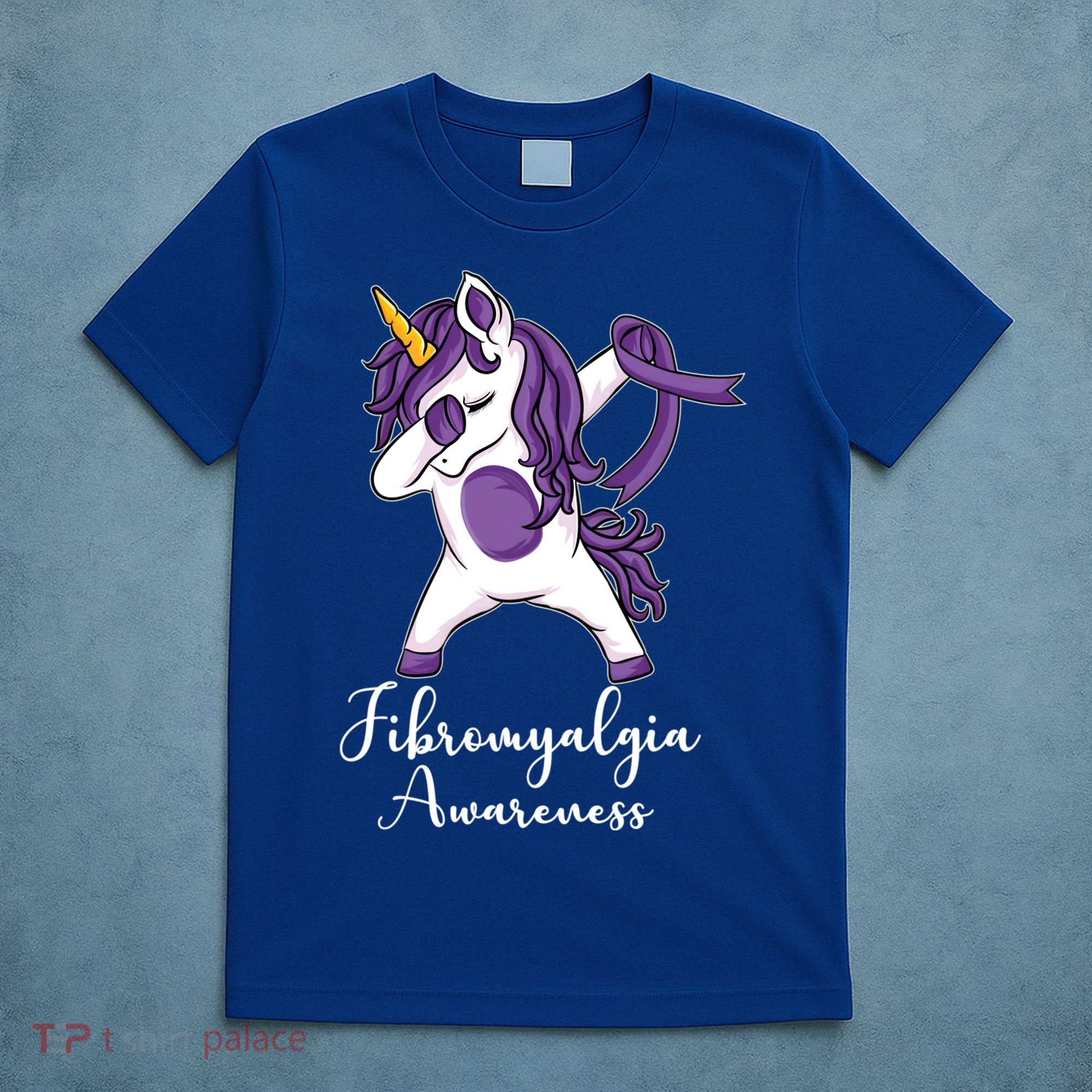 Cute Dabbing Unicorn Purple Ribbon Fibromyalgia Awareness Gift T-Shirt
