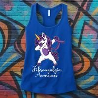 Cute Dabbing Unicorn Purple Ribbon Fibromyalgia Awareness Gift Women's Tank Top thumb 3