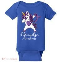 Cute Dabbing Unicorn Purple Ribbon Fibromyalgia Awareness Gift Baby Bodysuit thumb 0