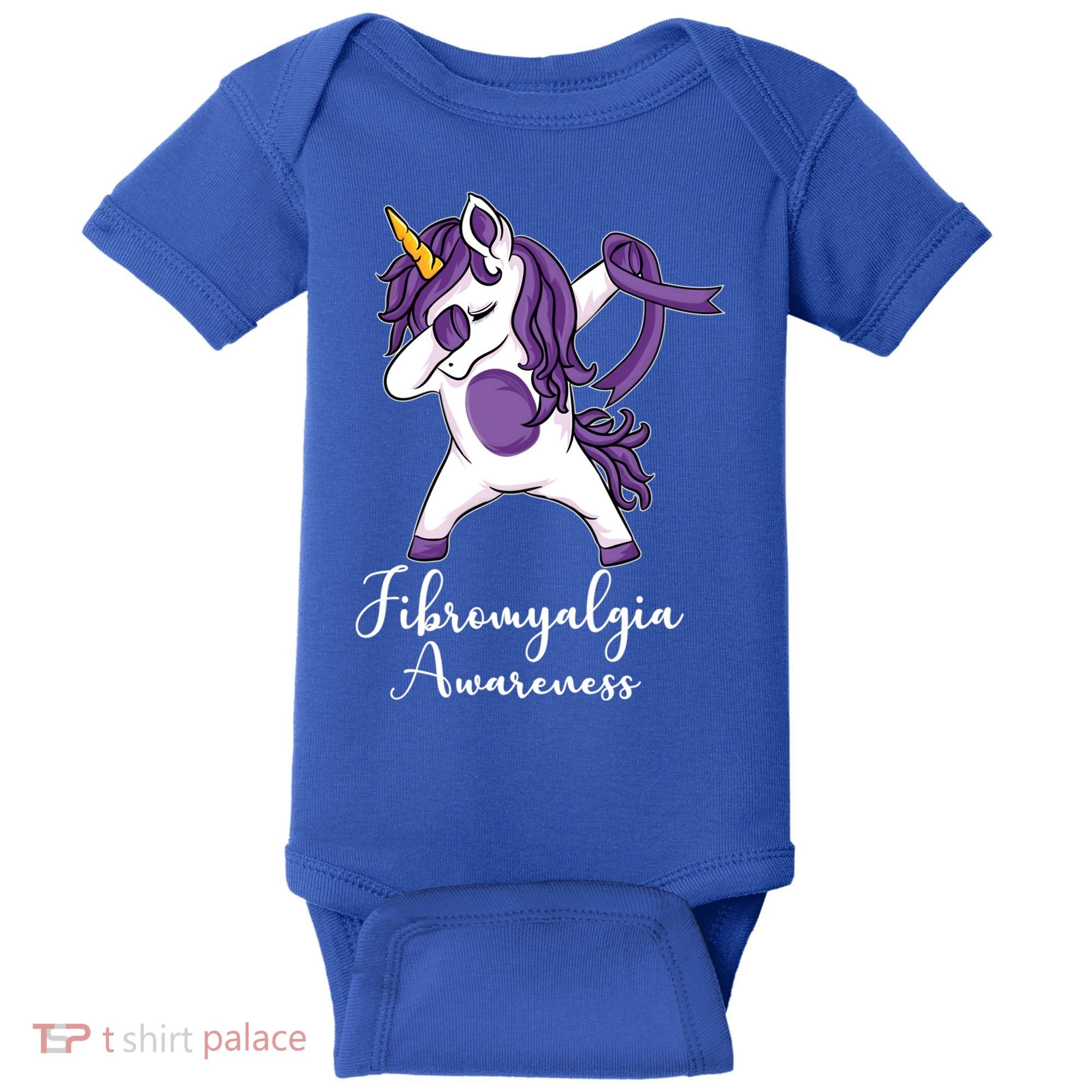 Cute Dabbing Unicorn Purple Ribbon Fibromyalgia Awareness Gift Baby Bodysuit